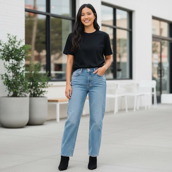 Mother Wide Straight Leg The Rambler Zip Ankle Jeans Going Dutch Blue 33 NWT - Picture 2 of 13